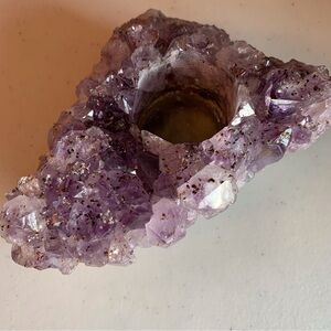 Vintage Natural Amethyst Crystal Cluster Tea Light Candle Holder